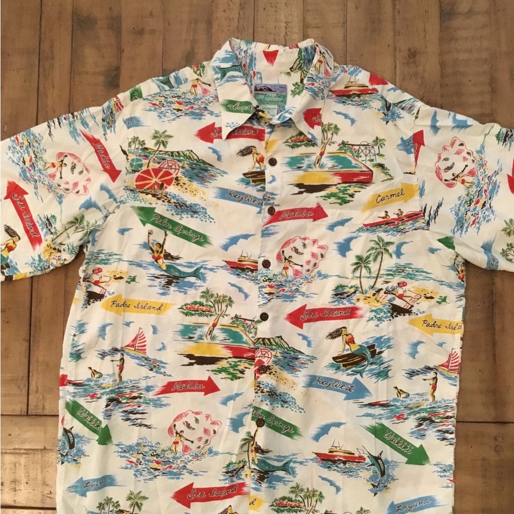 Men's Reyn Spooner White Tropical Print Short-Sleeve Shirt